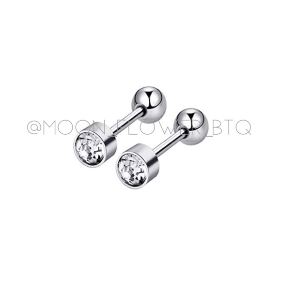 Tiny CZ Ball Back Barbell Earrings - Picture 8 of 8